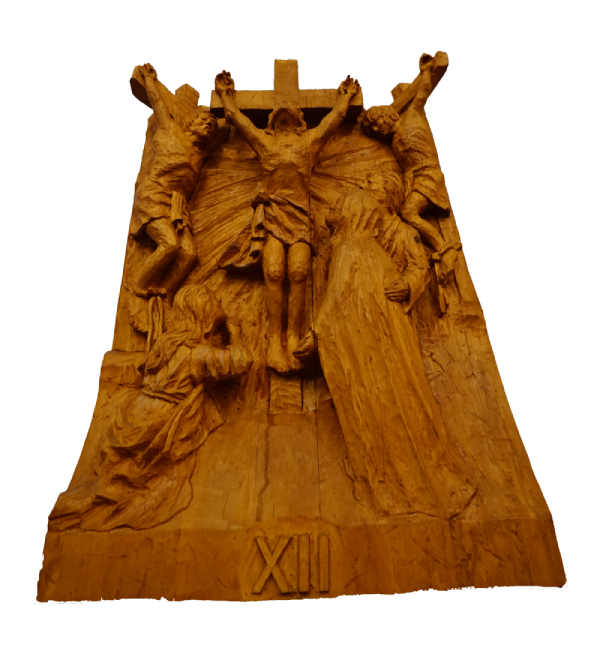 Handmade wooden carving of station 12